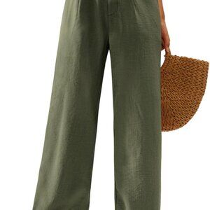 Womens Casual Wide Leg Pants High Waisted Button Down Straight Long Trousers Pal